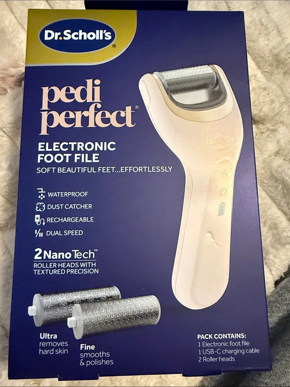 Dr. Scholl's Pedi Perfect Electronic Foot File - White and Gold Accents